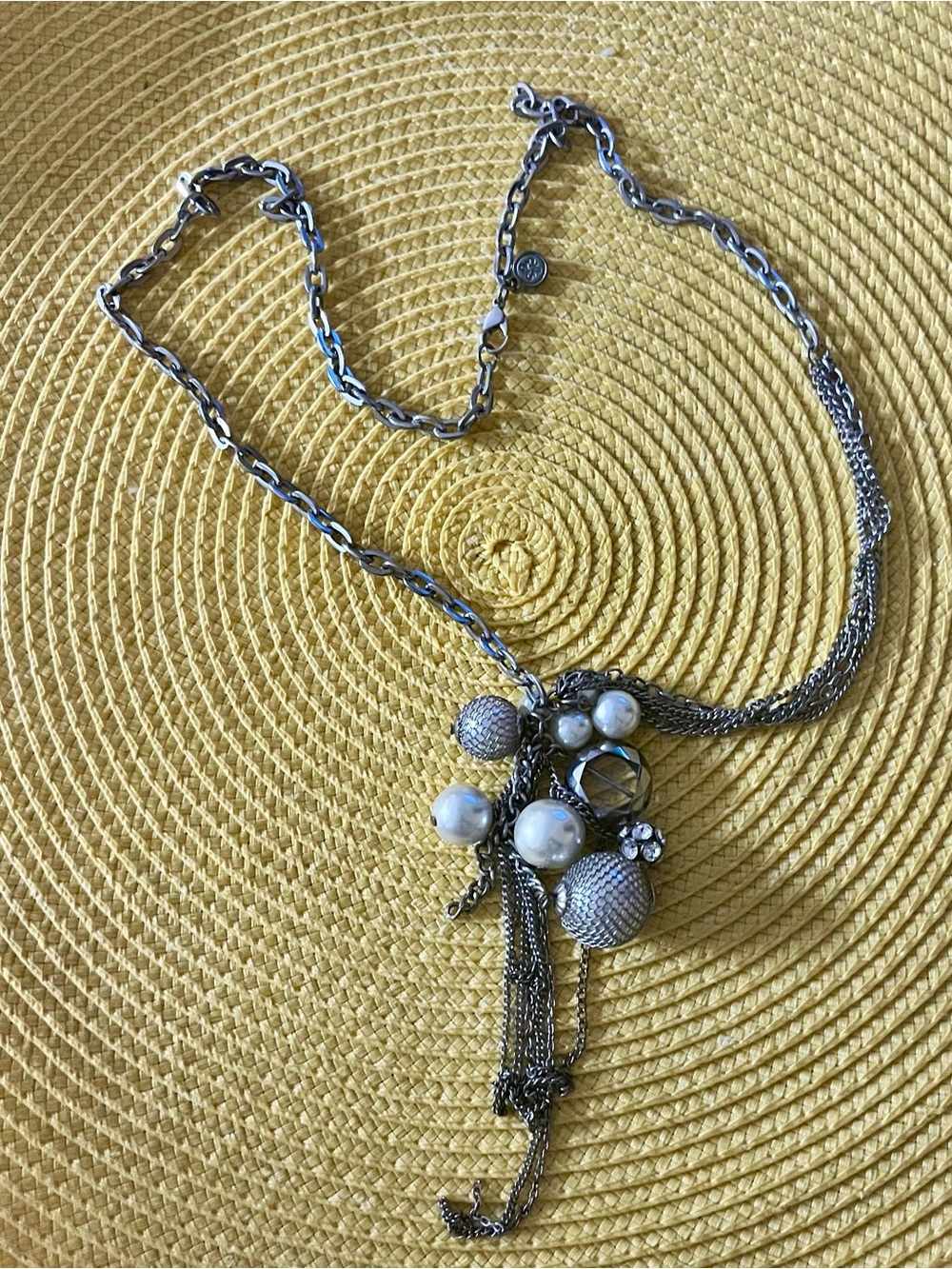 Silver-Tone Pearl and Chain Fringe Pendant Necklace